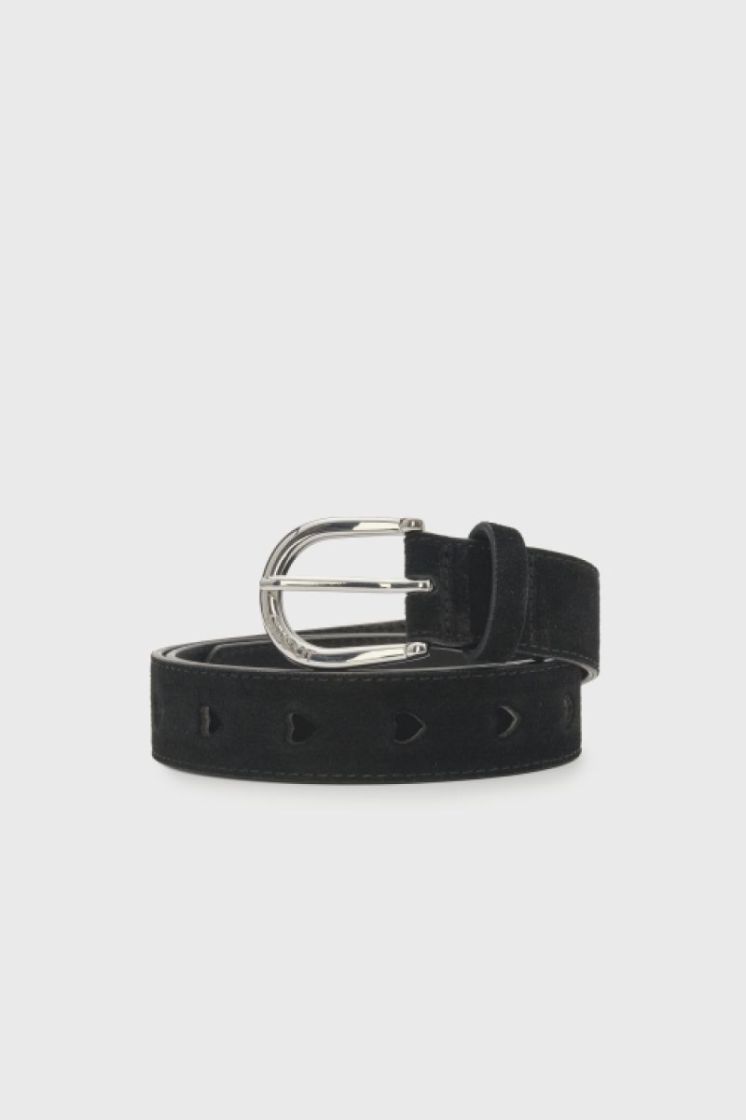 Cut it Out Heart Belt Suede Black